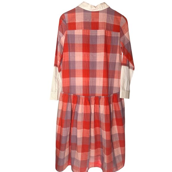 English Factory Plaid Dress Small Red/Pink Checkered Cotton/Linen - Picture 2 of 7